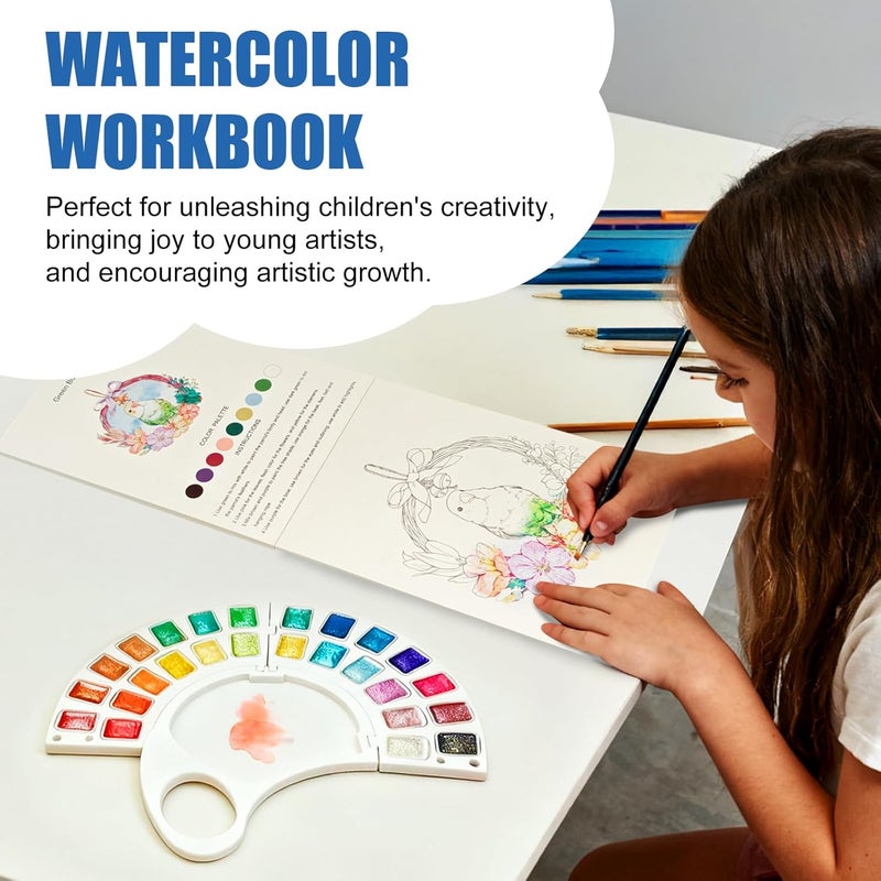 DPDPPL Watercolor Workbook, Water Coloring Book with 13 Pages 300GSM Paper, 26 Colors Watercolor Paint Set with Brush & Storage Bag, Beginner-Friendly Coloring Book for Adults - Birds Theme Art Kit - Image 2